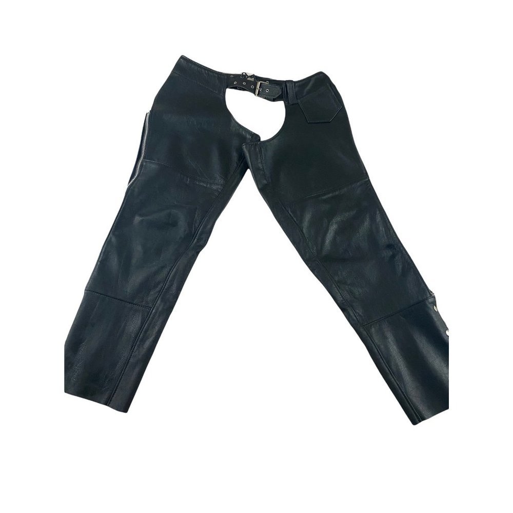 Steer Brand Black Leather Biker Chaps - Medium